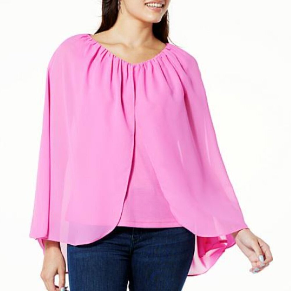 Colleen Lopez White Drapey Dolman Shiffon Blouse XL